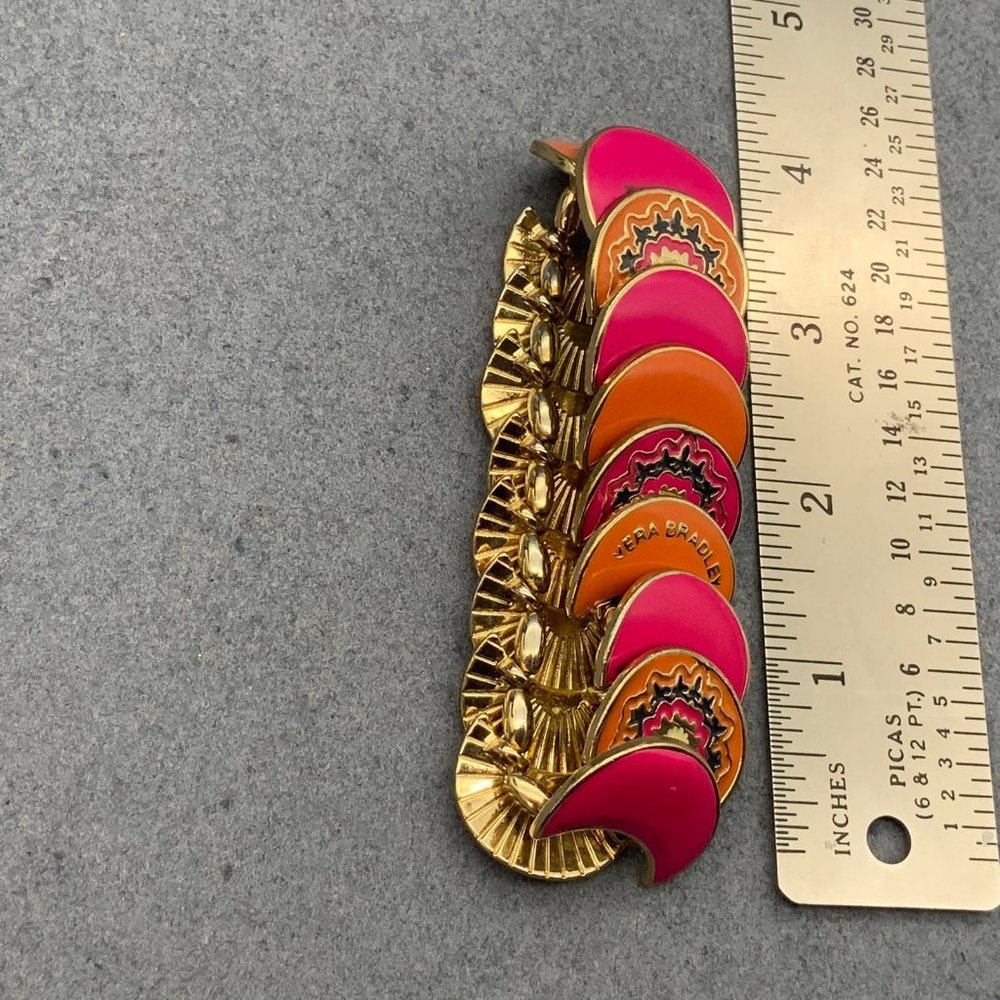 Vera Bradley Overlapping Bracelet Stretch Gold Pink Orange Black Cream - Picture 4 of 4